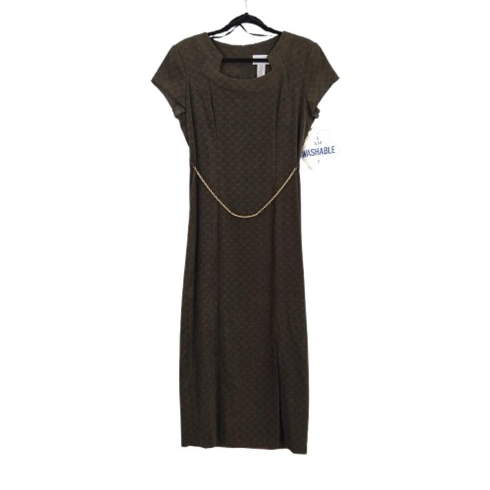 Women's Maxi Dress Size 9/10 Olive Green Cap Sleeves Chain Scarlett New